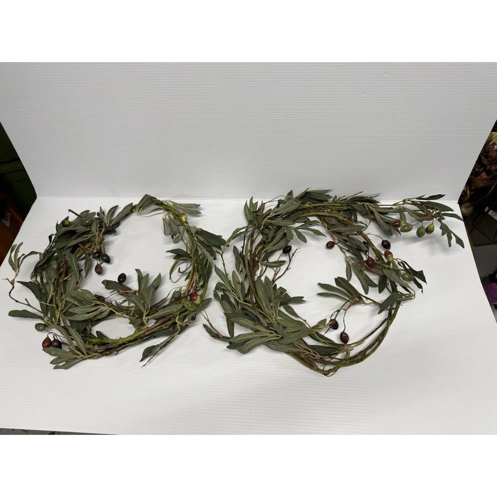 Lot of 2 6ft + Olive Branch Garlands Artificial Olive Tree Farmhouse Decor Wine